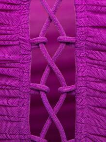 Hauture Off Shoulder Lace Up Ruched Crop Top - Purple - View 8