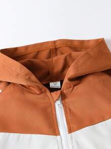 SHEIN 男小童撞色拉鏈開襟連帽夾克&拼接側邊接縫長褲 - 彩色 - 查看 5