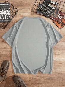 男士大码宇航員和字母圖形T恤 - 灰色 - 查看 2