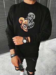 Men Cartoon Graphic Sweatshirt - Black - View 1