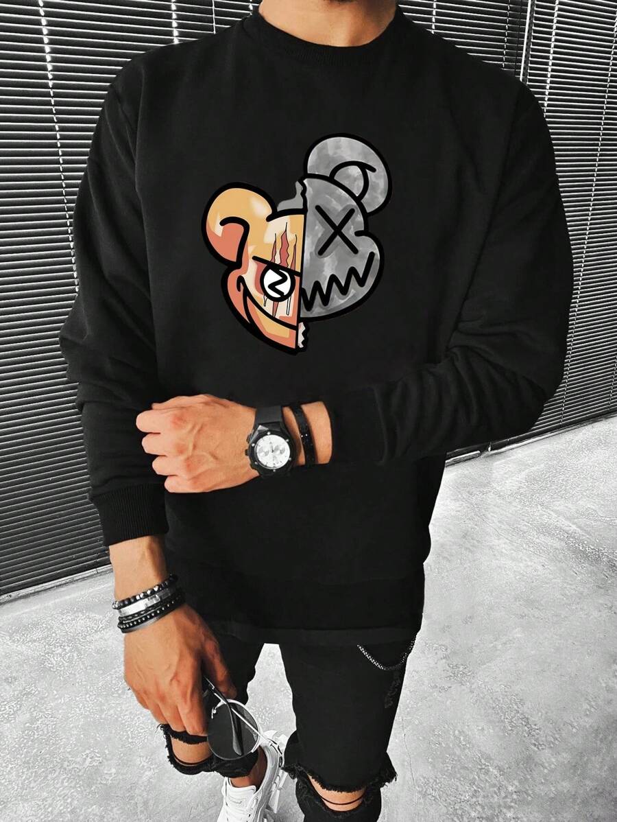 Men Cartoon Graphic Sweatshirt - Black - View 1