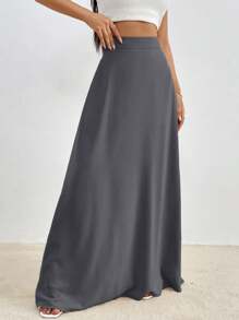 Firerie Solid High Waist Maxi Skirt - Grey - View 6