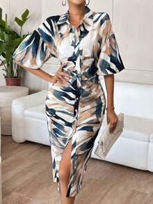 SHEIN Privé Áo sơ mi tay áo in hình Allover - Nhiều màu - Xem 6