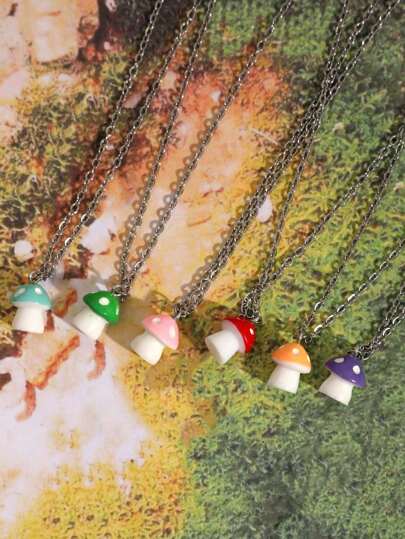 Fairycore 6 piezas Collar con accesorio dulce de acero inoxidable seta para mujeres para decoración diaria