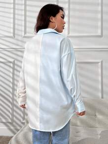 SHEIN Unity 雙色落肩袖口袋貼布襯衫 - 白色 - 查看 2