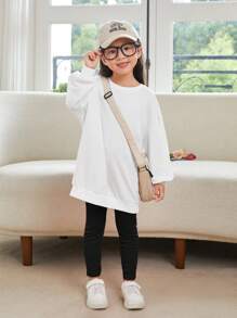 SHEIN Young Girl Slogan Graphic Drop Shoulder Sweatshirt & Leggings - Black - View 2