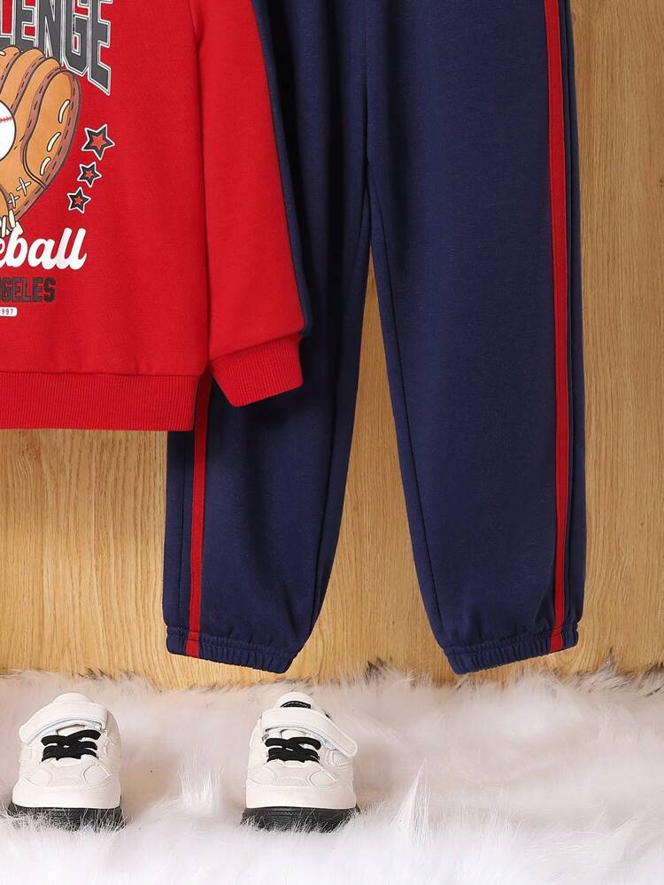2pcs Young Boy Graphic Hoodie Sweatshirt And Sweatpants Set, Thermal Lined , Thickened