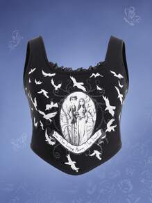 Corpse Bride | ROMWE Hơn Đồ họa Hình & Chữ cái Áo ba lỗ Không có áo lót - màu đen - Xem 7