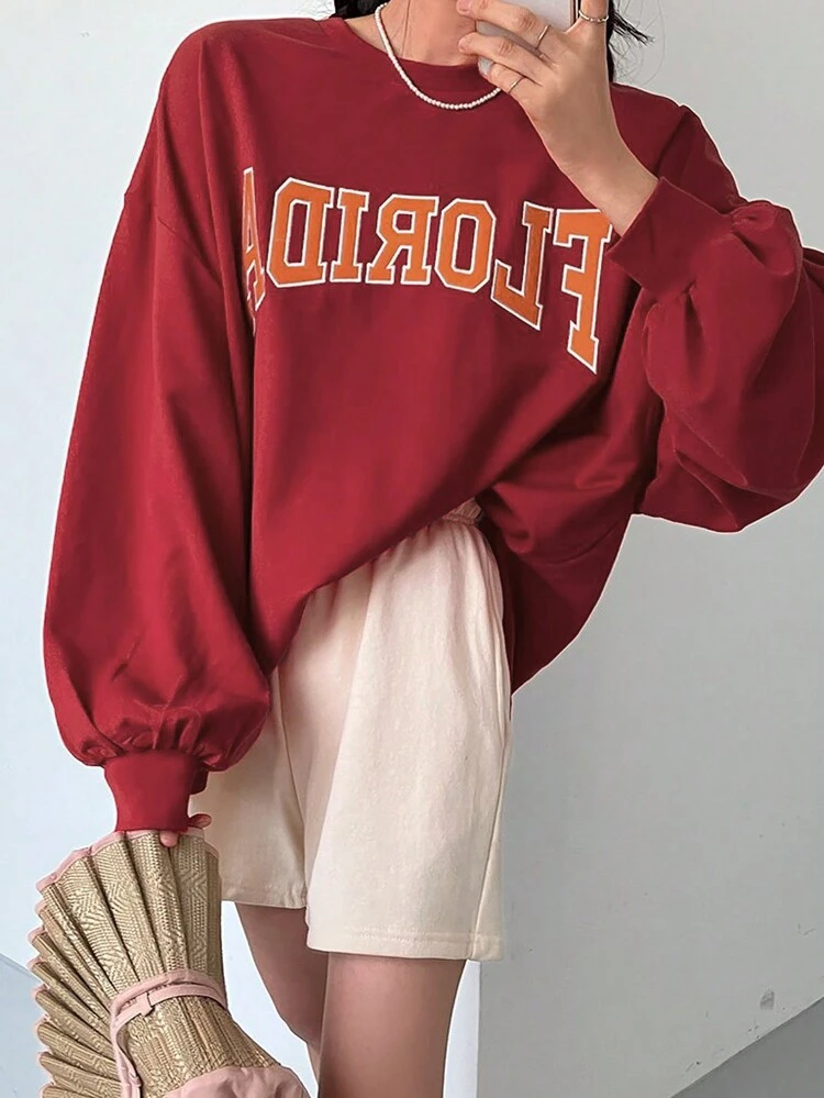 Letter Graphic Drop Shoulder Oversized Pullover,Fall Clothes Sweatshirt