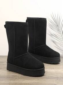 SHUZIA Women Shoes Slip-On Fluffy Lining Round Toe Flatform Boot Faux Suede Black Boot Summer Shoes Spring Shoes Spring Break Easter For Christmas