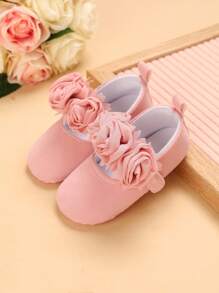 1 Pair Baby Girls' Floral Decor Soft Bottom Flat Shoes For Spring & Fall - Pink - View 6
