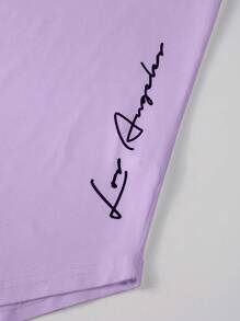 Manfinity Homme Men Letter Graphic Curved Hem Tee - Purple - View 3
