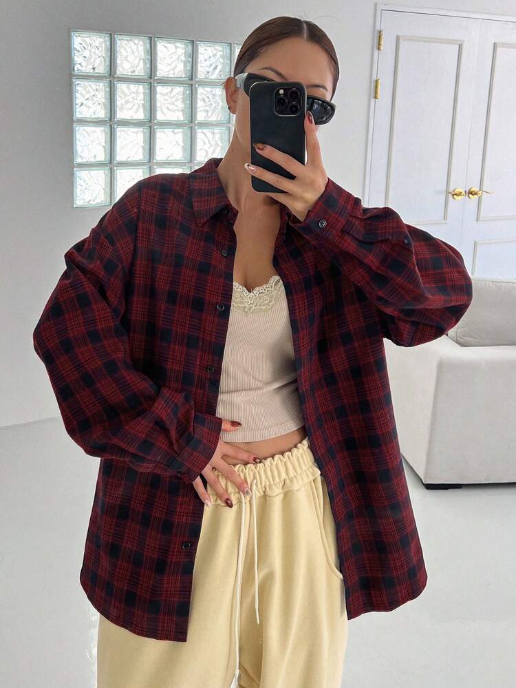 Plaid Print Drop Shoulder Shirt