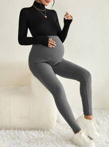 SHEIN 孕婦可調節腰帶腰打底褲 - 灰色 - 查看 7