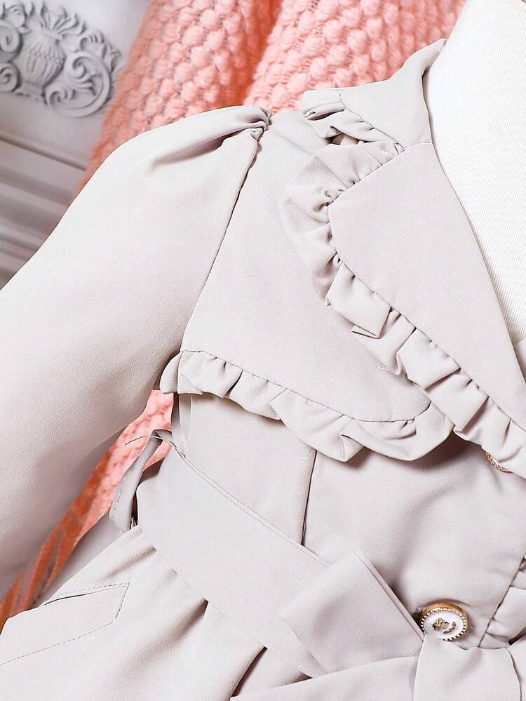 Baby Girl 1pc Frill Trim Belted Trench Coat