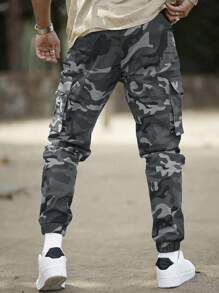 Manfinity Homme Men Camo Print Flap Pocket Cargo Pants, Camo Joggers, Men Camouflage Pants, Men Cargo, For Fall