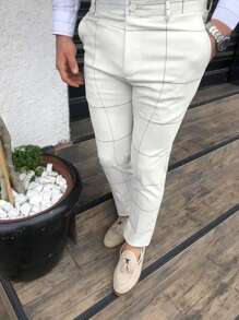 Manfinity Mode Nam In kẻ sọc Quần tây - trắng - Xem 5