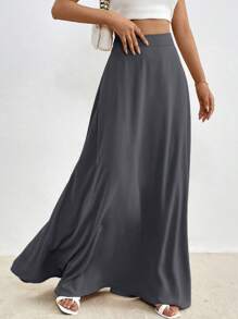 Firerie Solid High Waist Maxi Skirt - Grey - View 5