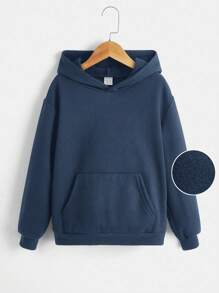 SHEIN Tween Boy Pocket Drop Shoulder Hoodie, Cute Casual Suitable For Spring/Autumn Daily Wear Fall Winter