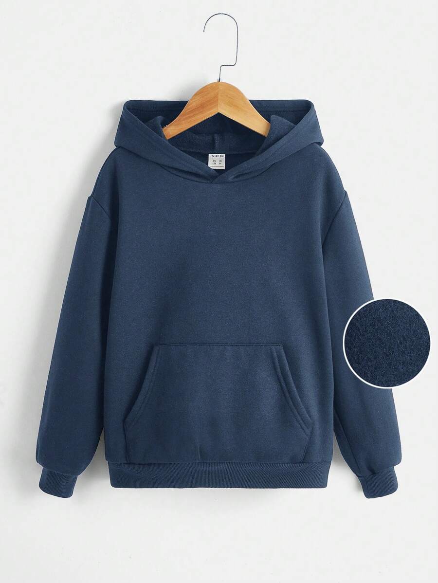 SHEIN Tween Boy Pocket Drop Shoulder Hoodie, Cute Casual Suitable For Spring/Autumn Daily Wear Fall Winter