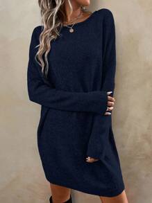 EMERY ROSE 蝙蝠袖毛衣洋裝 - 藏蓝色 - 查看 6