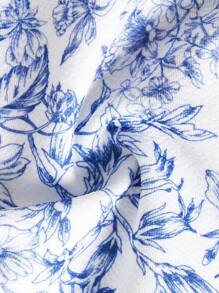 Soleia Ditsy Floral Print Tube Top - Blue and White - View 6
