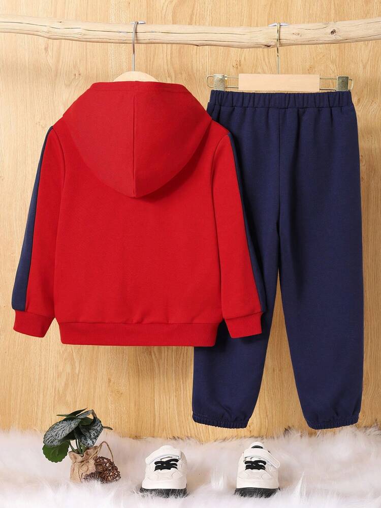 2pcs Young Boy Graphic Hoodie Sweatshirt And Sweatpants Set, Thermal Lined , Thickened