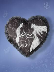 Corpse Bride | ROMWE 1入組字母骨架圖形心形設計裝飾枕頭，深色抱枕