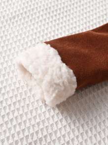 Baby Girl Contrast Binding Zipper Front 3D Ears Design Hooded Teddy Lined Zip Up Dual Pocket Jumpsuit - Brown - View 5