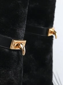 SHUZIA Fuzzy Panel Buckle Decor Boots - Black - View 3