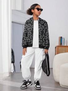 Chica preadolescente Sudadera con estampado con cremallera