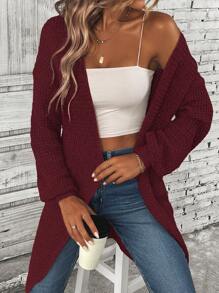 SHEIN LUNE 净色落肩开衫 - 酒紅色 - 查看 6