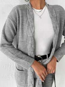 EURMUSE Dual Pocket Drop Shoulder Open Front Cardigan - Grey - View 6