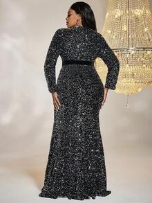 Plus Robe Habillée Col trou de serrure À Paillettes - Noir - Voir 2