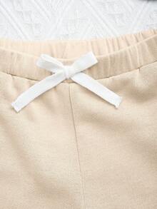 SHEIN Young Girl 2pcs Bow Front Sweatpants - Apricot - View 6