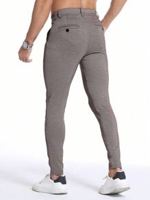 男士斜口袋緊身褲 - 卡其色 - 查看 2