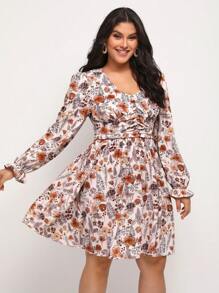 Anis Illustration 大碼印花喇叭袖洋裝 - 彩色 - 查看 5