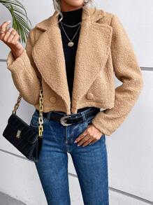 SHEIN LUNE Cổ áo Mở Mặt trước Áo khoác - Màu Khaki - Xem 6