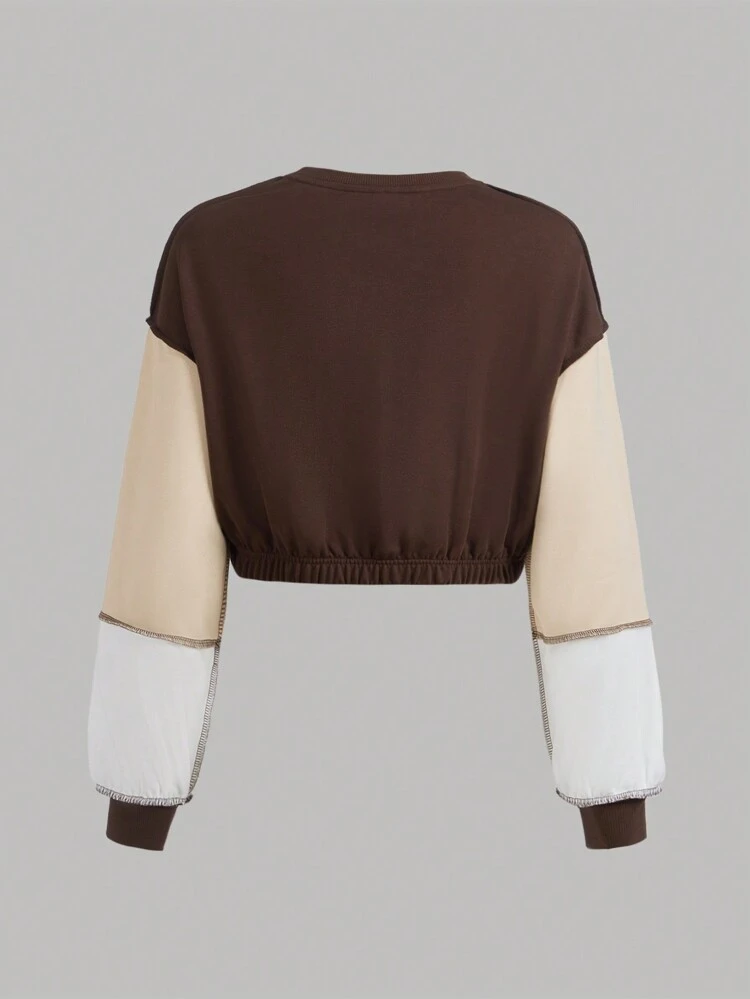 Teen Girl Colorblock Top-stitching Drop Shoulder Pullover