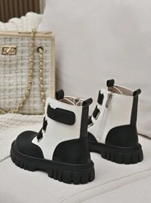 Autumn Winter Girls' Personalized Fashionable Color Block Boots For Tween And Teen - Black and White - View 2