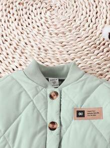 Young Boy Slogan Patched Detail Quilted Bomber Jacket - Green - View 8