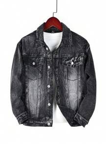 男大童漂白水洗牛仔夾克不帶T恤 - 黑色 - 查看 1