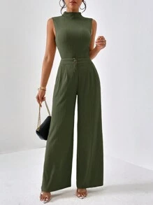 Firerie Mock Neck Tank Top & Wide Leg Pants - Olive Green - View 6