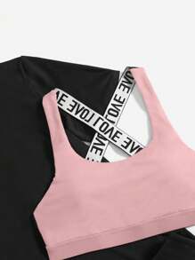 Easithlete Letter Graphic Sports Bra & Tee & Leggings Workout Women Set Women Workout Set Women Leggings Set - Multicolor - View 5