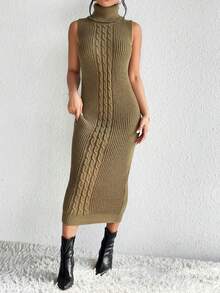 SHEIN Privé Áo len dệt kim cao cổ không có thắt lưng - Màu nâu  Mocha - Xem 5