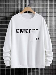 Manfinity Loose Men's Letter Graphic Pocket Patch Sweatshirt - White - View 2