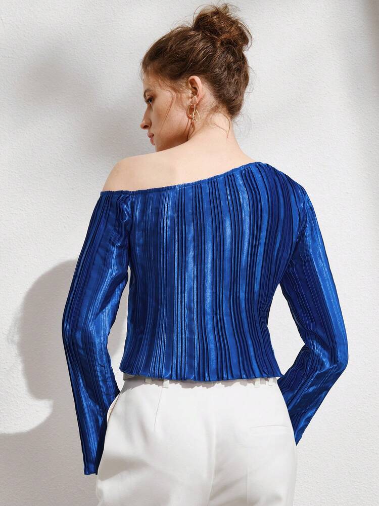 Asymmetrical Neck Split Sleeve Lettuce Trim Top Fall Cloth For Women