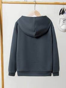 SHEIN Tween Boy Motorcycle & Letter Graphic Hooded Thermal Lined Sweatshirt - Grey - View 2