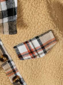 Girls Baby Plaid Panel Teddy Jacket - Multicolor - View 4