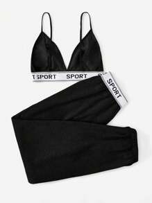 SHEIN EZwear Top cu bandă cu litere și pantaloni de trening